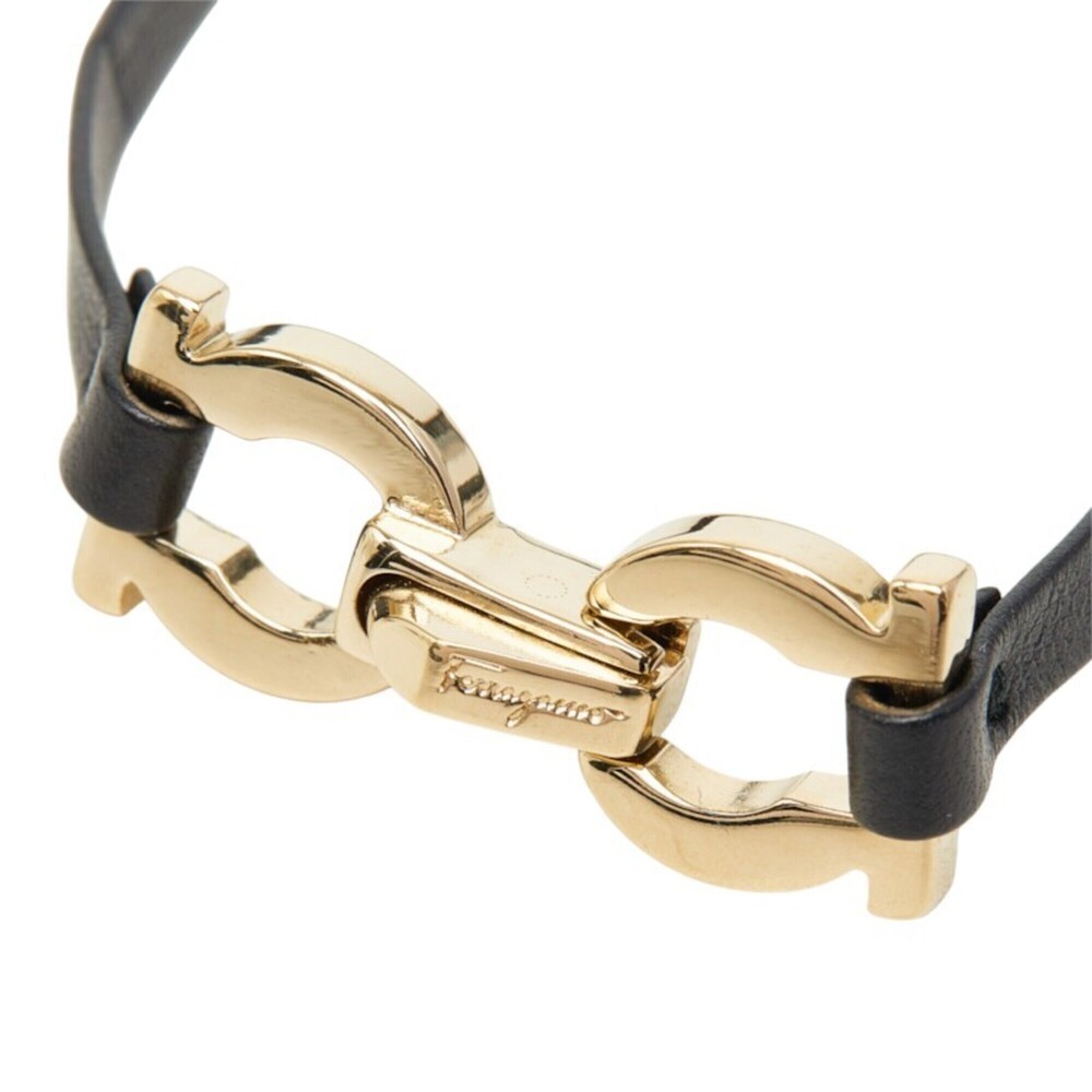 SALVATORE FERRAGAMO Black Leather Charm Bracelet
